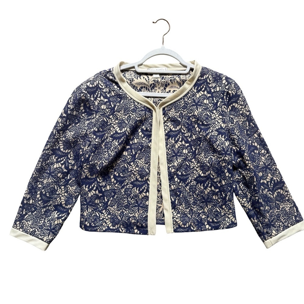 Boo Radley Chic Purple and Cream Lace Women's Blazer Size M Business Office